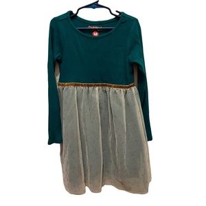Fabkids Long Sleeve Dress, Size 8, Green & Gold